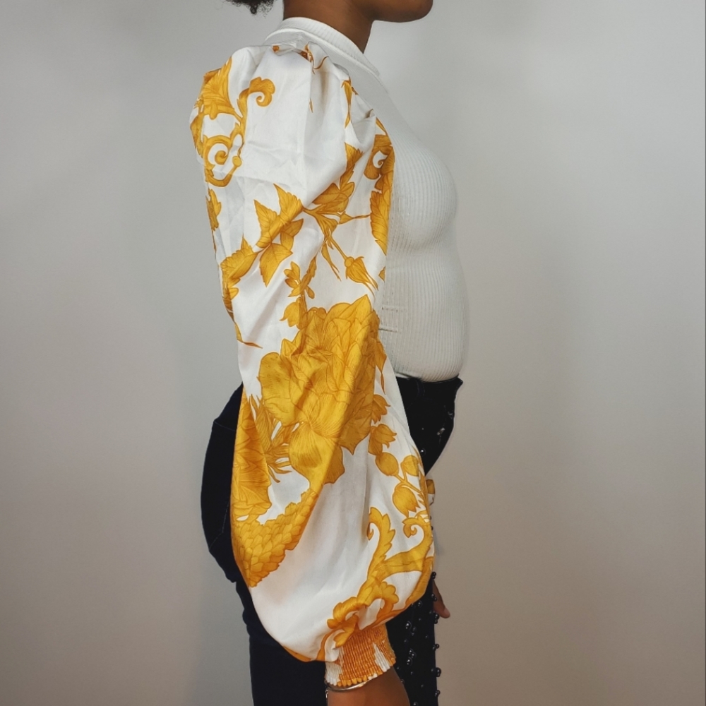 Mustard & White Mixed Fabric Knit Bodysuit - Picture 6 of 6